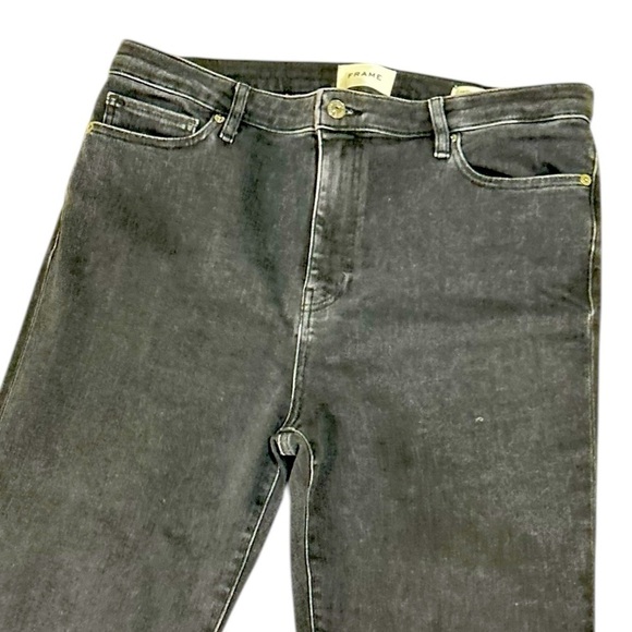 Frame premium Denim black blue Jeans Le Crop Mini Boot raw edge hem size 32 - Picture 4 of 9